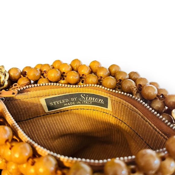 Vintage Styled by Simon Shoulder Bag Beaded Clutch Italy Gold Chain Strap Ball - Picture 9 of 12
